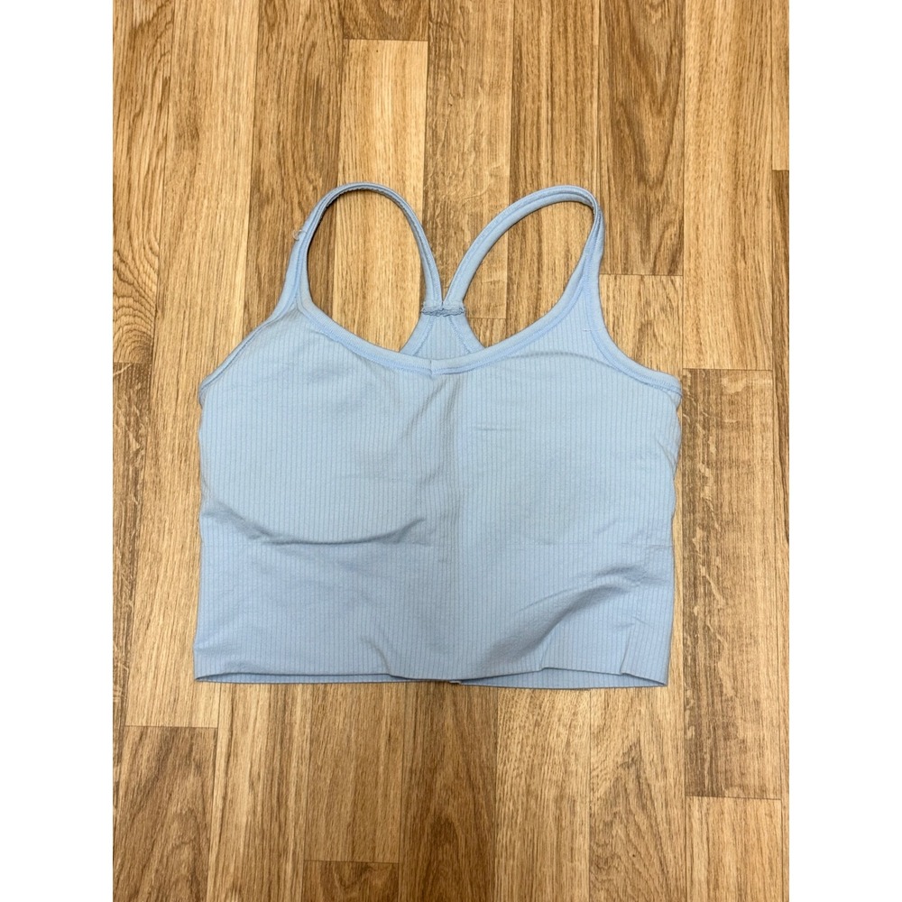 Yogalicious Rib Seamless Lexi & Ashley Duo Bra Light Blue Crop Tank Top Large